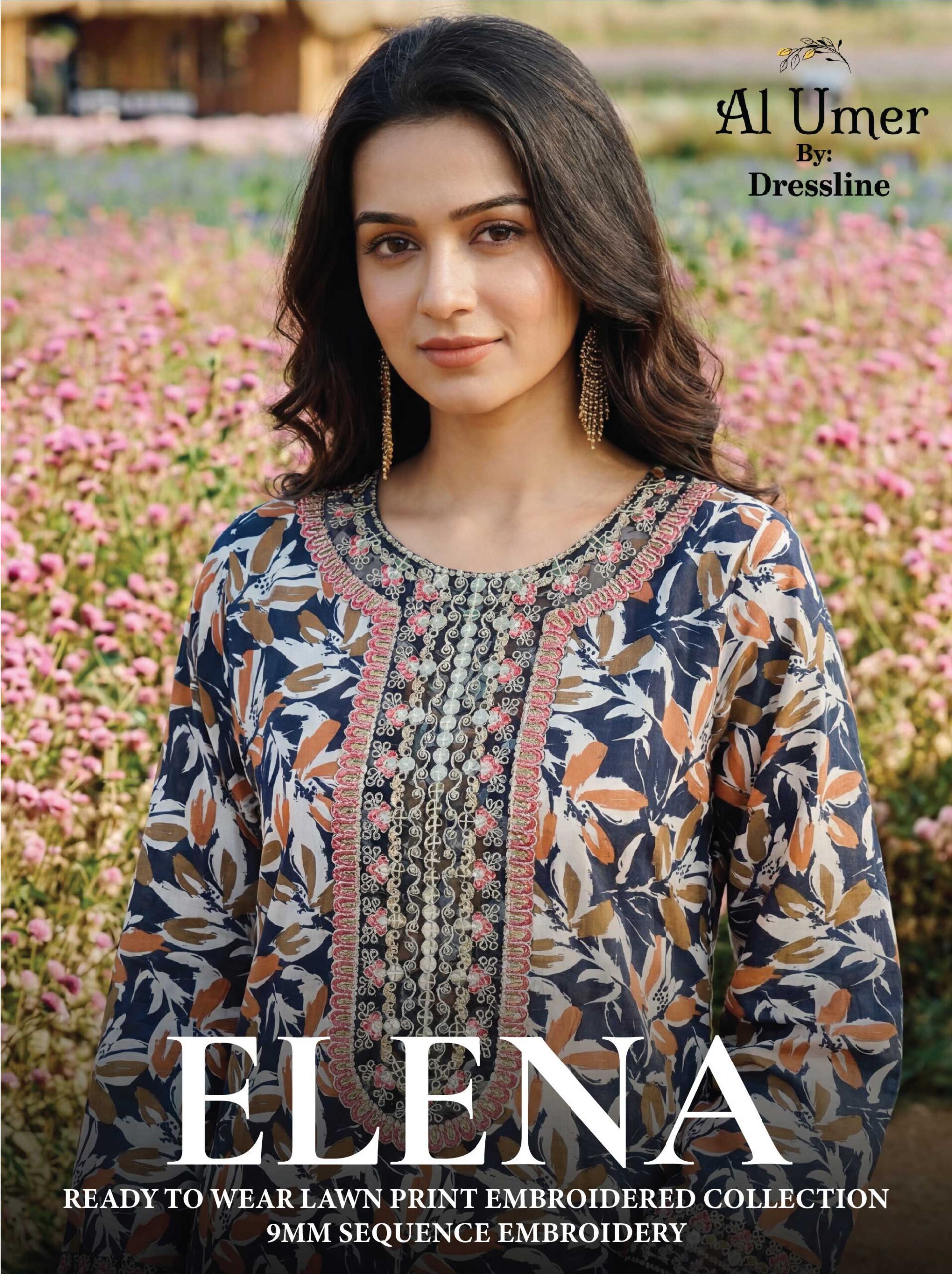 ELENA Embroidered Lawn 3 Piece Suit – Summer Collection Exclusive Fancy Dupatta & Stitched Plain Cambric Trouser - Image 3