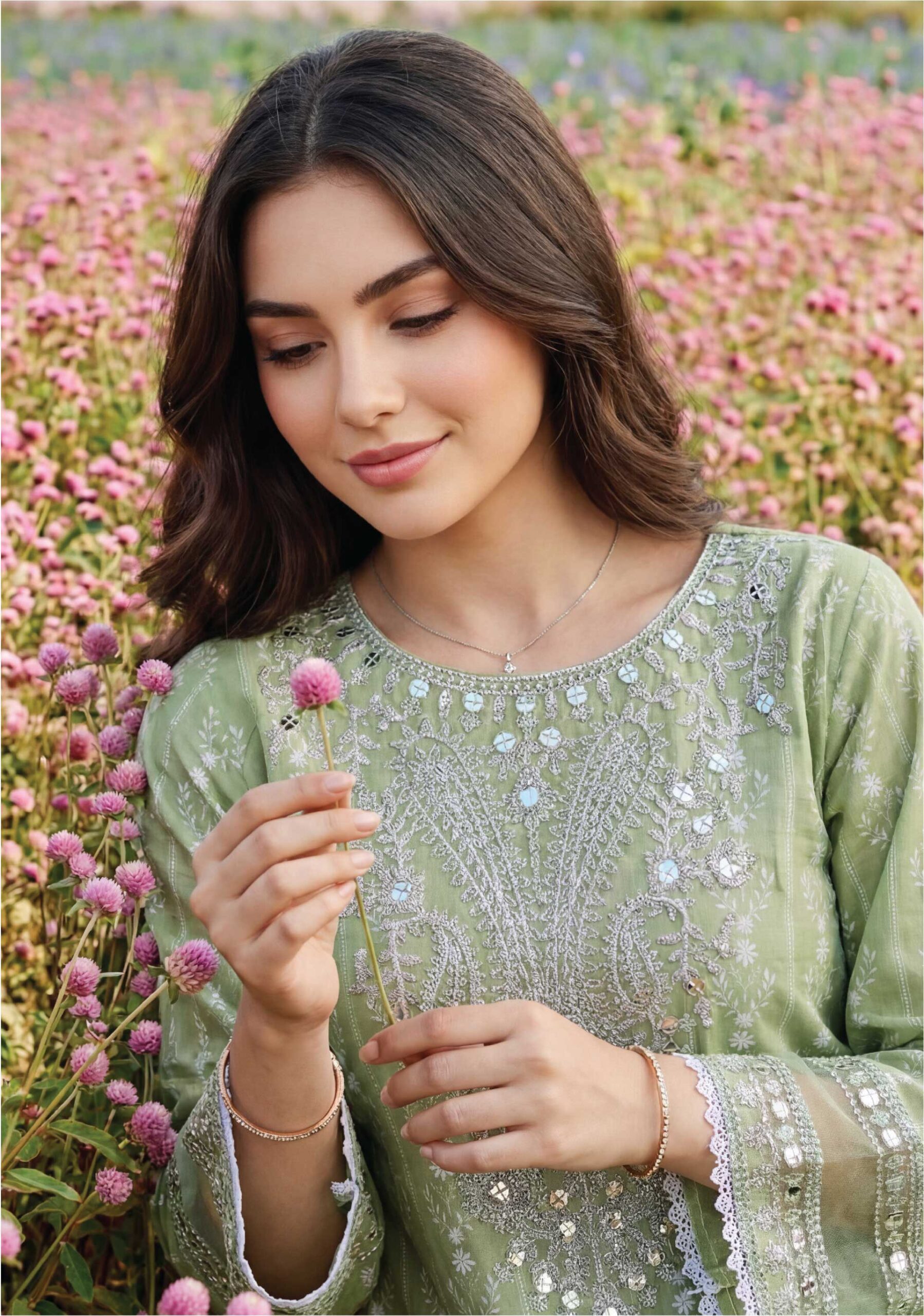 ELENA Embroidered Lawn 3 Piece Suit – Summer Collection Exclusive Fancy Dupatta & Stitched Plain Cambric Trouser - Image 5