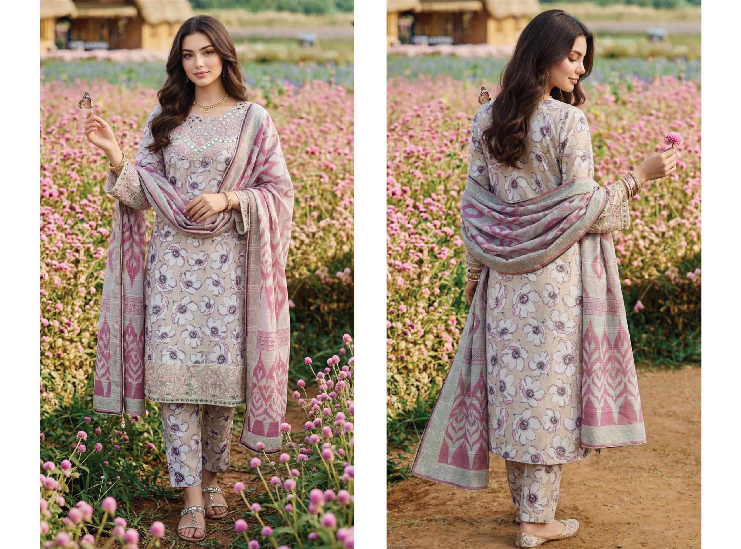 ELENA Embroidered Lawn 3 Piece Suit – Summer Collection Exclusive Fancy Dupatta & Stitched Plain Cambric Trouser - Image 7