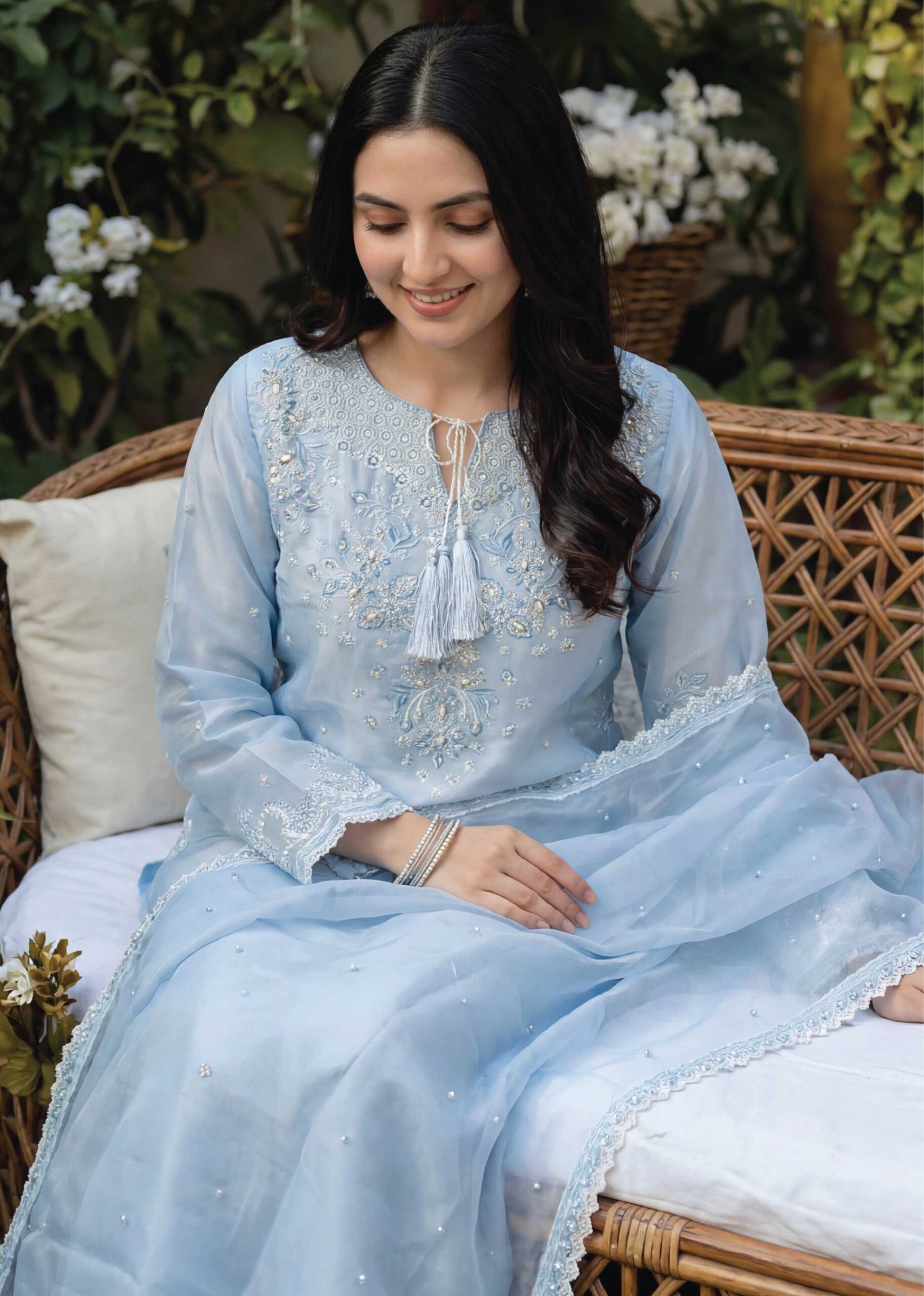Florenca Sheesha Silk Embroidered 3 Piece Suit – Luxury Fancy Collection (Shirt, Dupatta, Trouser) - Image 5