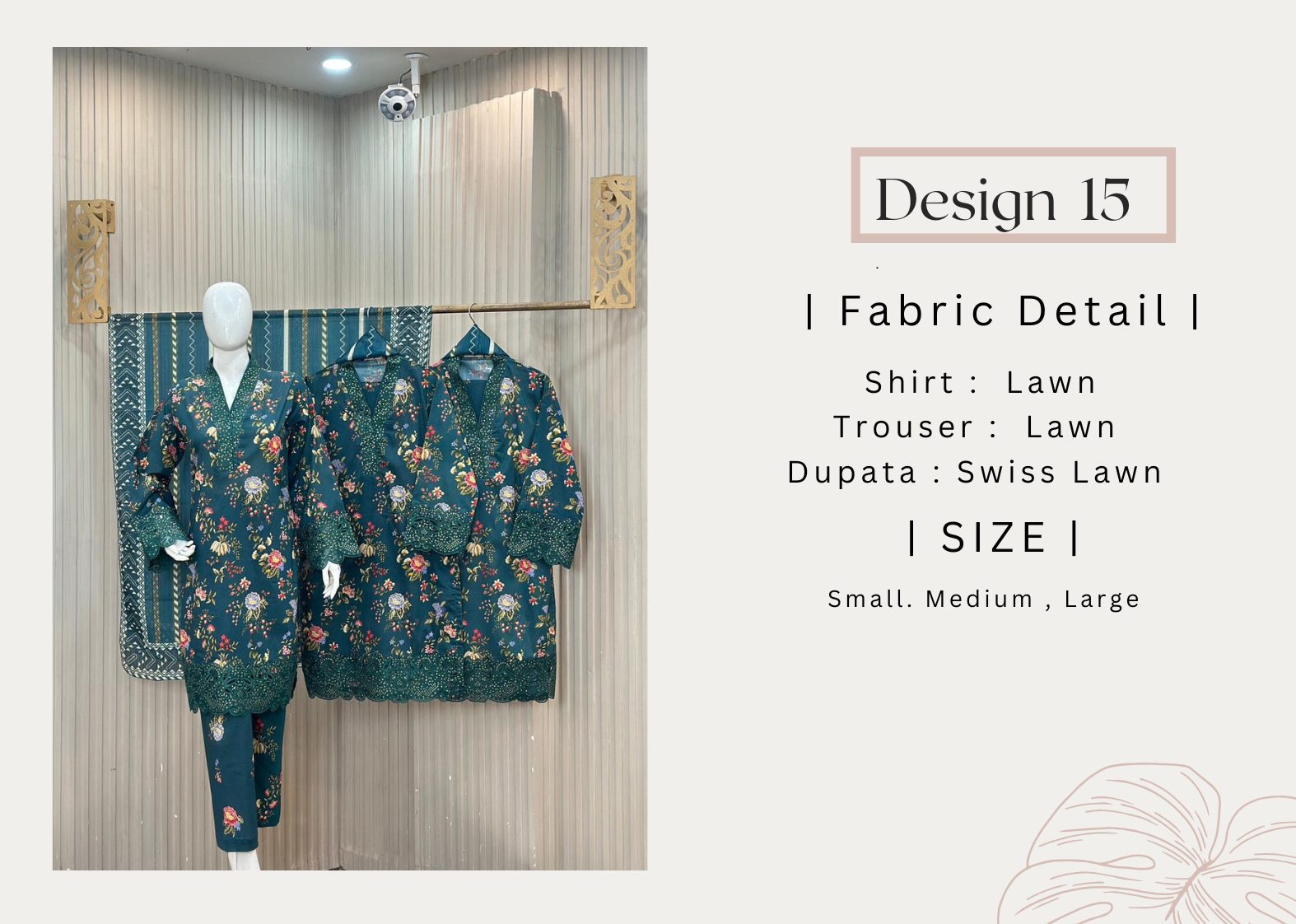 Premium 3-Piece Lawn Suit with Swiss Lawn Dupatta - Image 3
