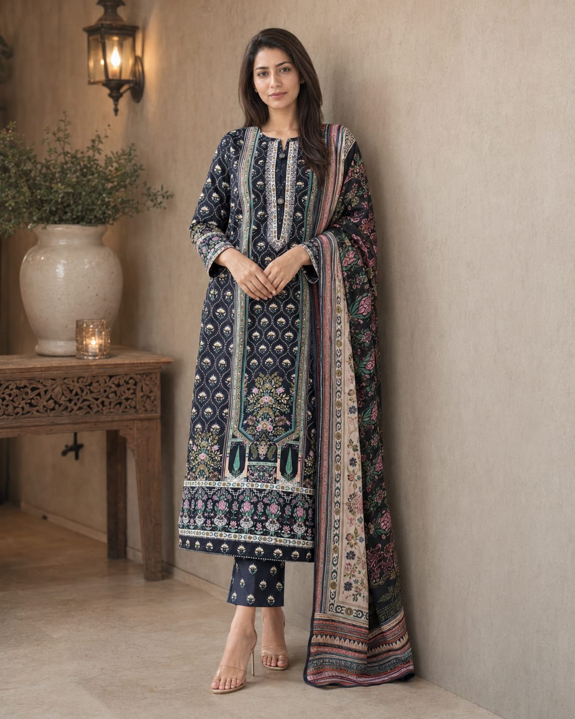 A-Line Maxi with Printed Shafoon Dupatta – Winter Collection - Image 3