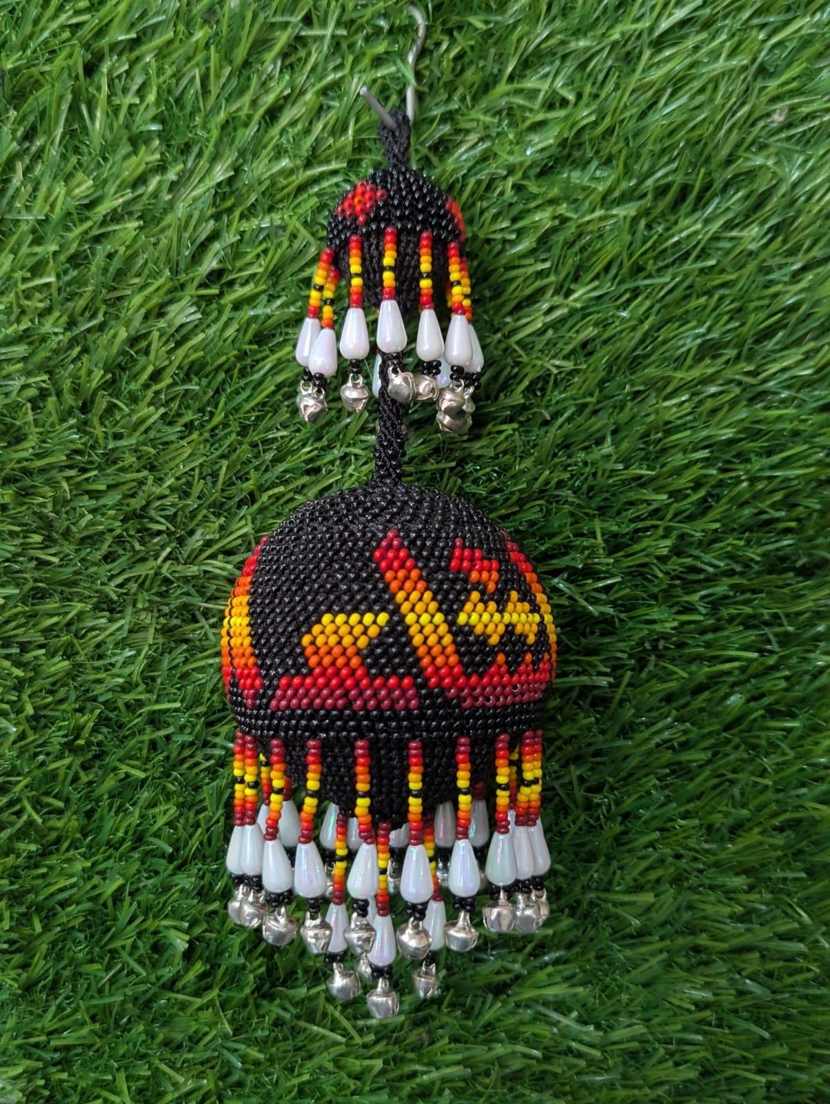 Handmade Multicolor Beaded Hanging Ornament with Bells