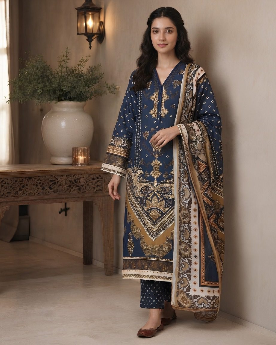A-Line Maxi with Printed Shafoon Dupatta – Winter Collection - Image 4