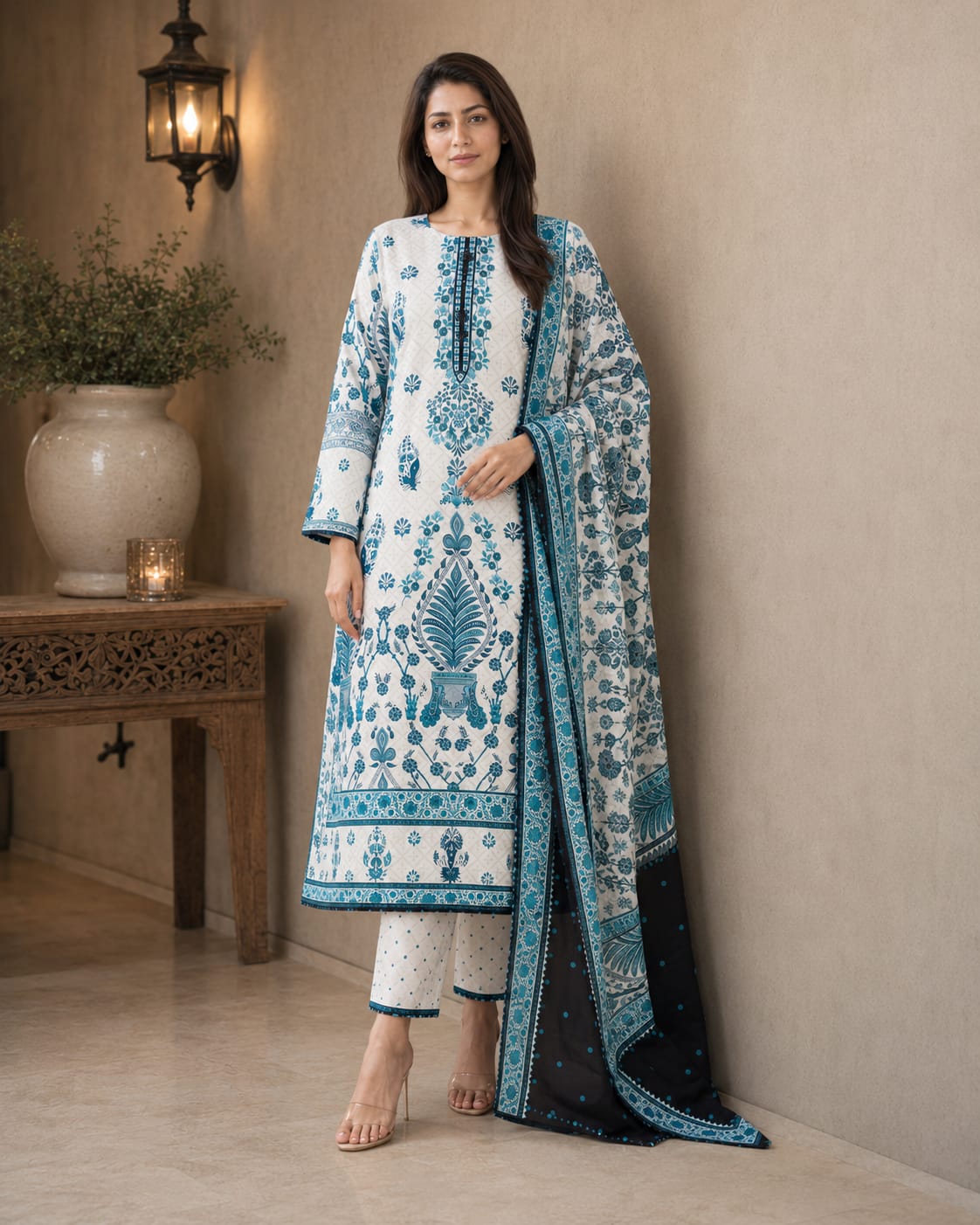 A-Line Maxi with Printed Shafoon Dupatta – Winter Collection - Image 2