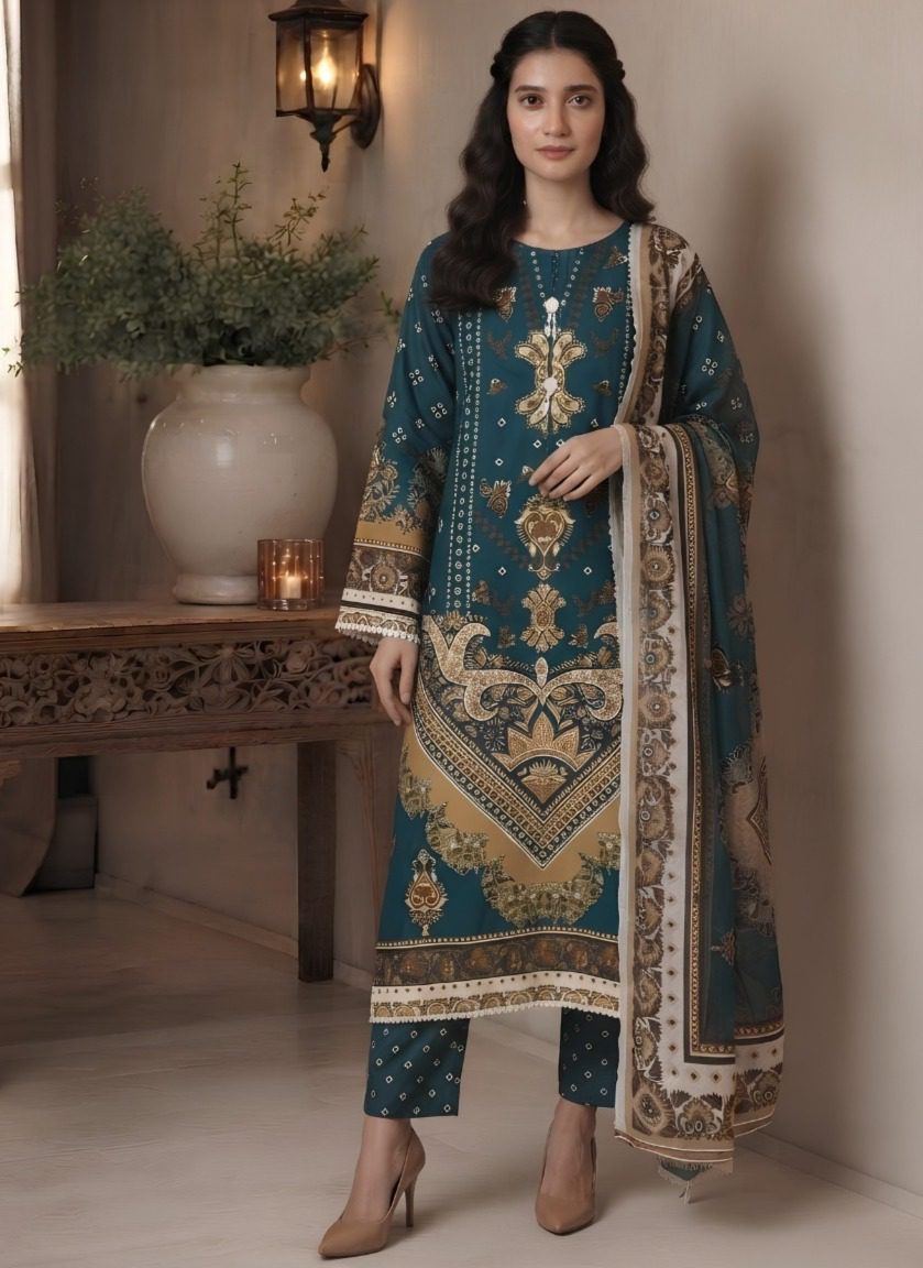 A-Line Maxi with Printed Shafoon Dupatta – Winter Collection - Image 3