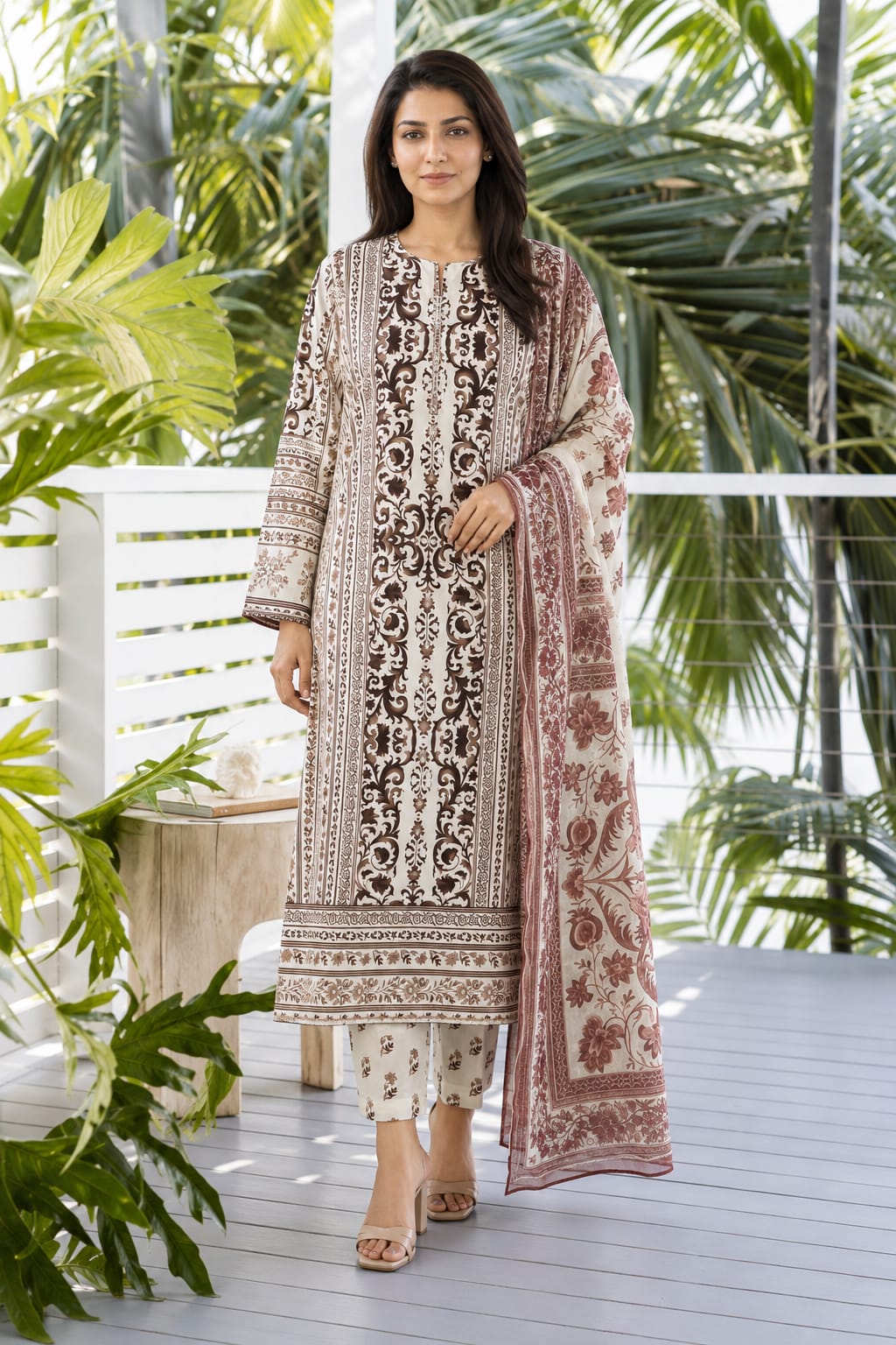 A-Line Maxi with Printed Shafoon Dupatta – Winter Collection - Image 2