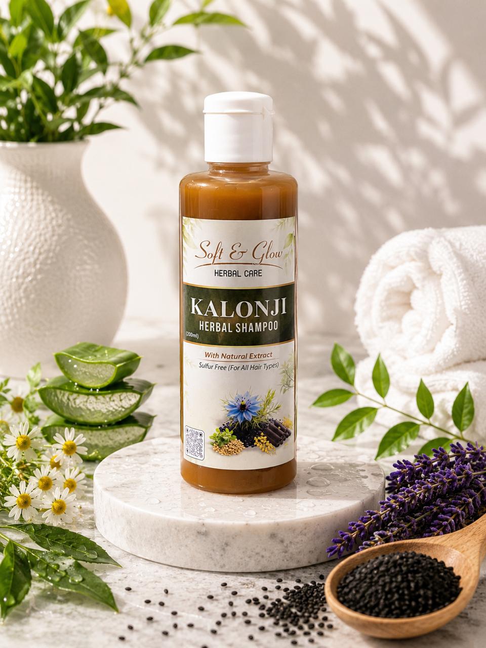 Soft & Glow Kalonji Herbal Shampoo – Sulfate-Free Hair Shampoo with Natural Extracts (200ml)