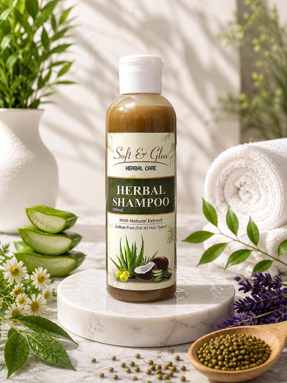 Soft & Glow Herbal Shampoo – Sulfate-Free Nourishing Shampoo for All Hair Types (200ml)