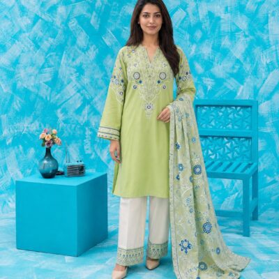 Winter Cotton Suit with Printed Zig Zag Jacquard Dupatta