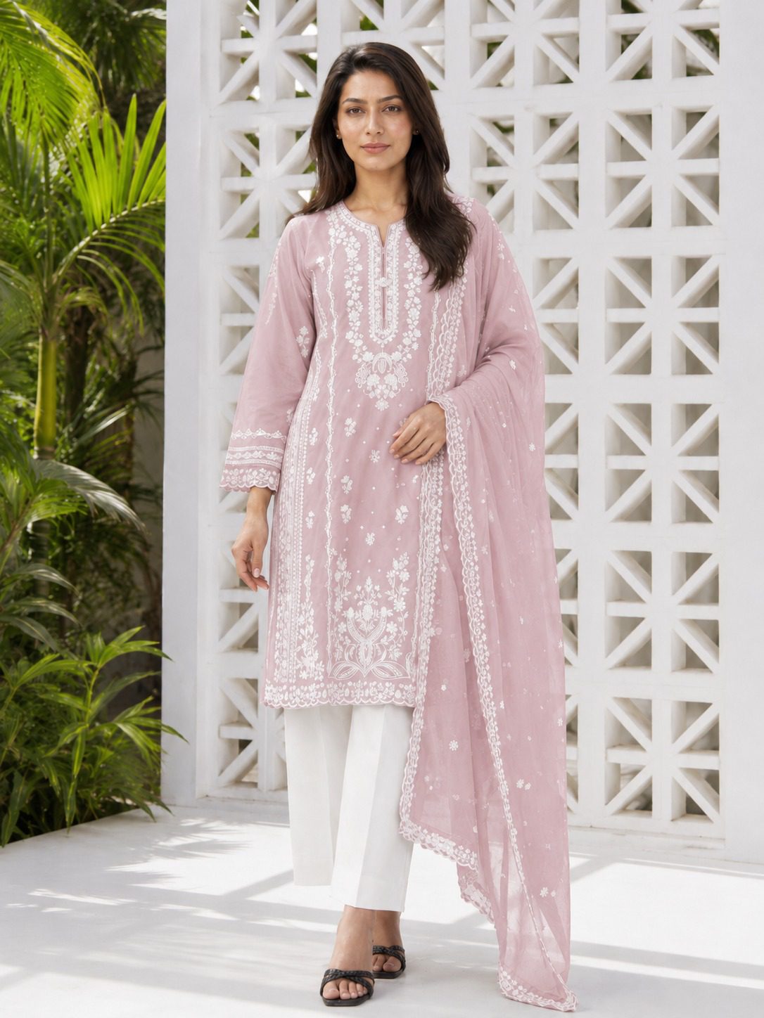 Winter Cotton Suit with Embroidered Shafoon Dupatta - Image 3