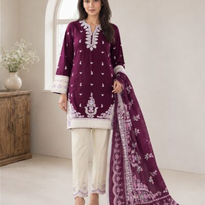 Winter Cotton Suit with Printed Zig Zag Jacquard Dupatta