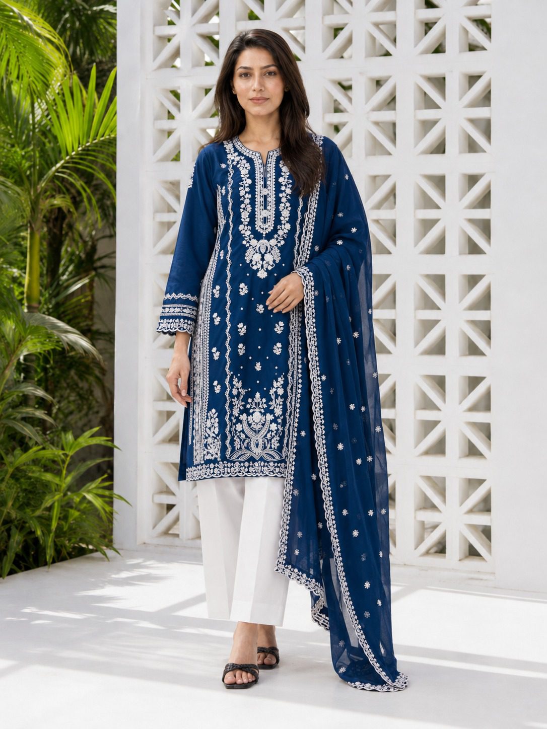 Winter Cotton Suit with Embroidered Shafoon Dupatta - Image 4