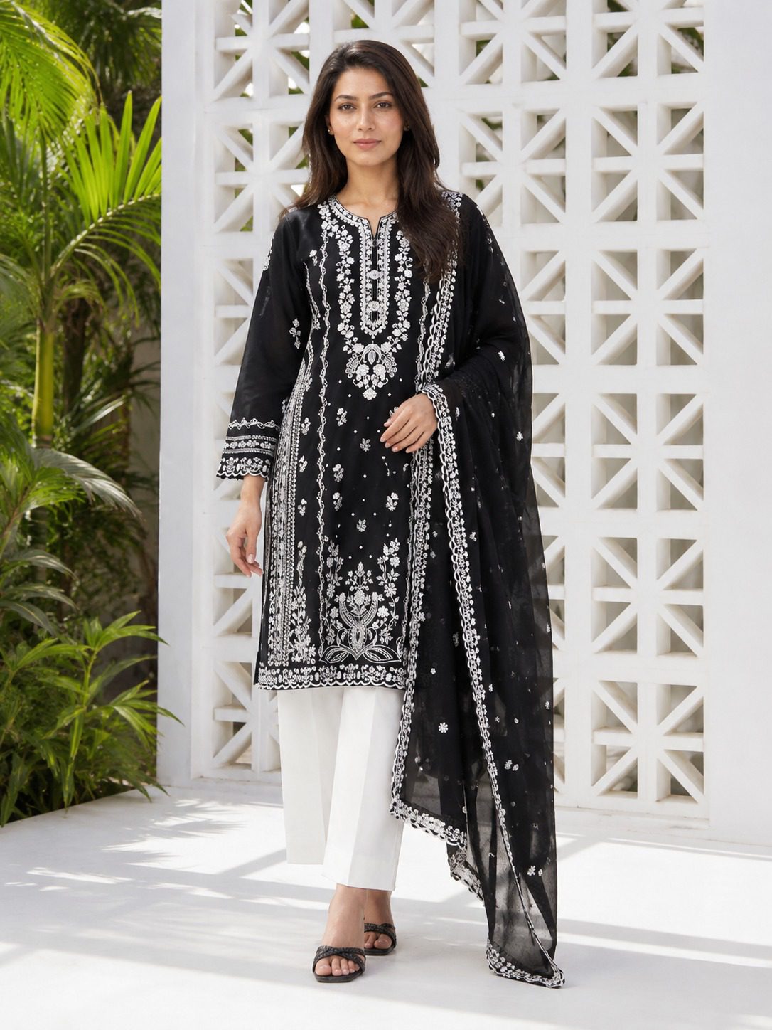 Winter Cotton Suit with Embroidered Shafoon Dupatta - Image 2