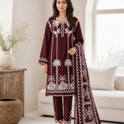 Winter Cotton Suit with Printed Zig Zag Jacquard Dupatta