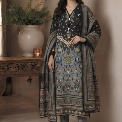 A-Line Maxi with Printed Shafoon Dupatta – Winter Collection