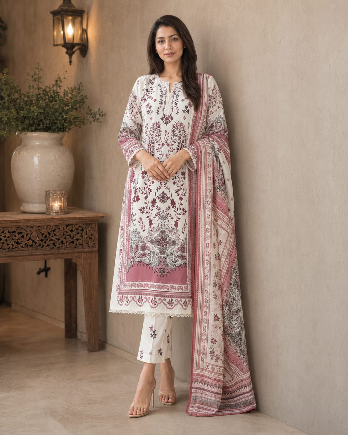 A-Line Maxi with Printed Shafoon Dupatta – Winter Collection - Image 2