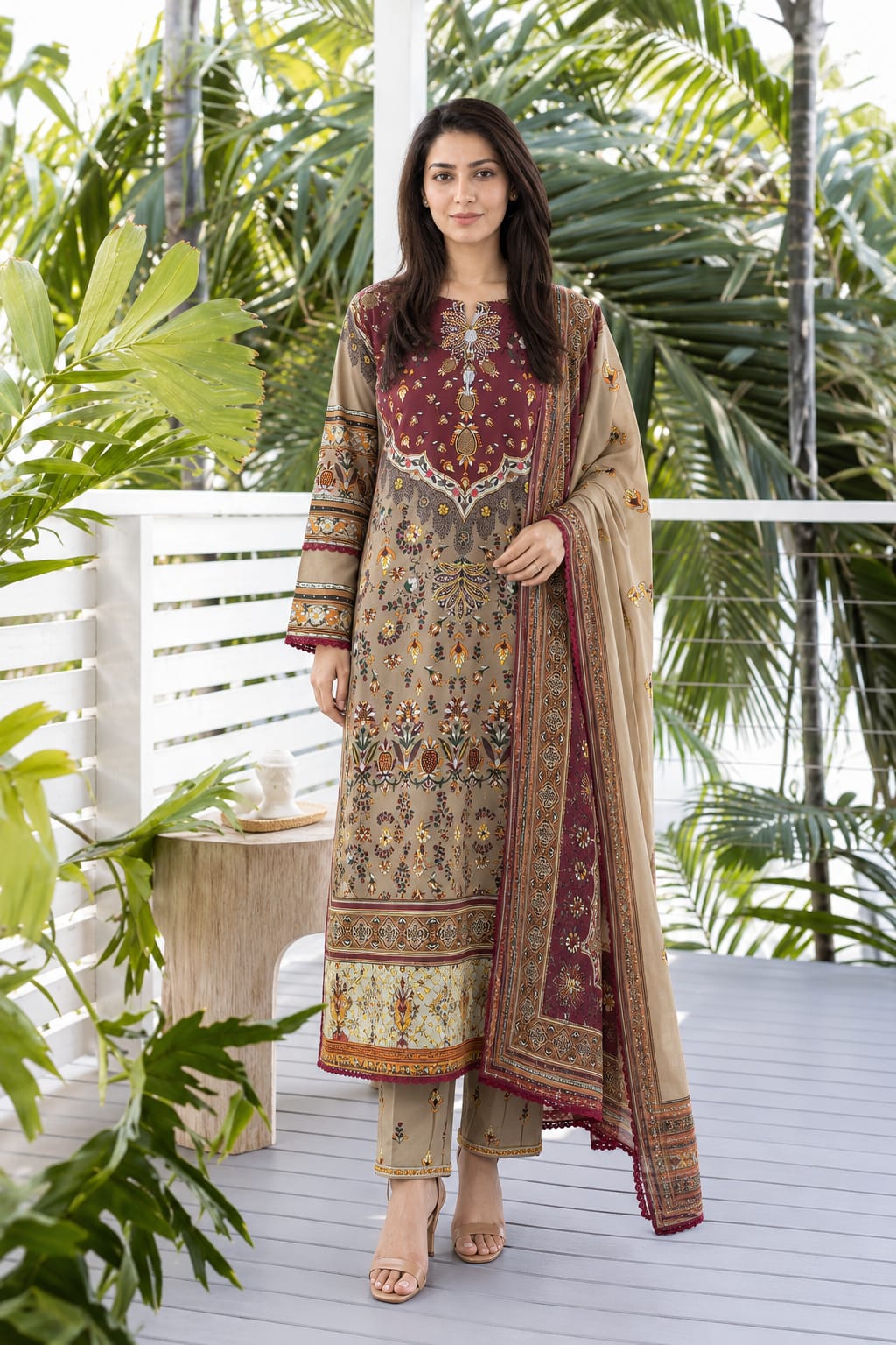 A-Line Maxi with Printed Shafoon Dupatta – Winter Collection - Image 2