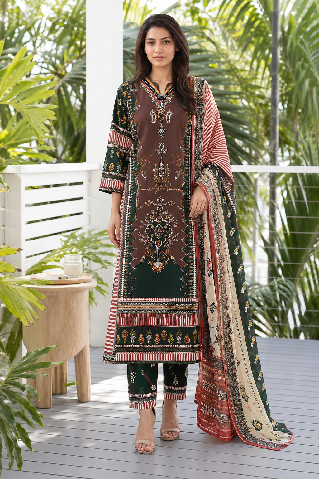 A-Line Maxi with Printed Shafoon Dupatta – Winter Collection