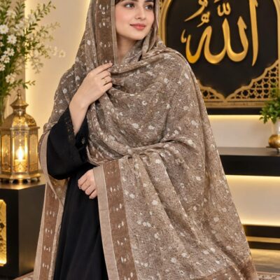Elegant Brown Printed Chiffon Dupatta with Floral Design