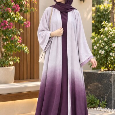 Elegant Mauve Open Abaya with Matching Hijab