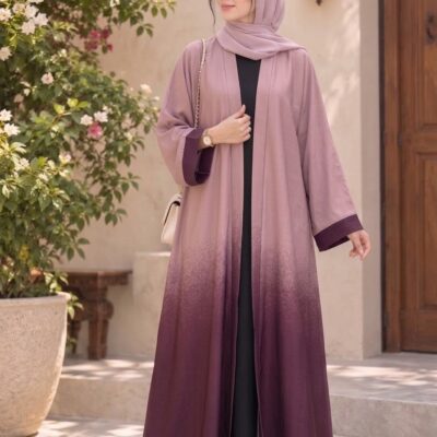 Elegant Mauve Open Abaya with Matching Hijab