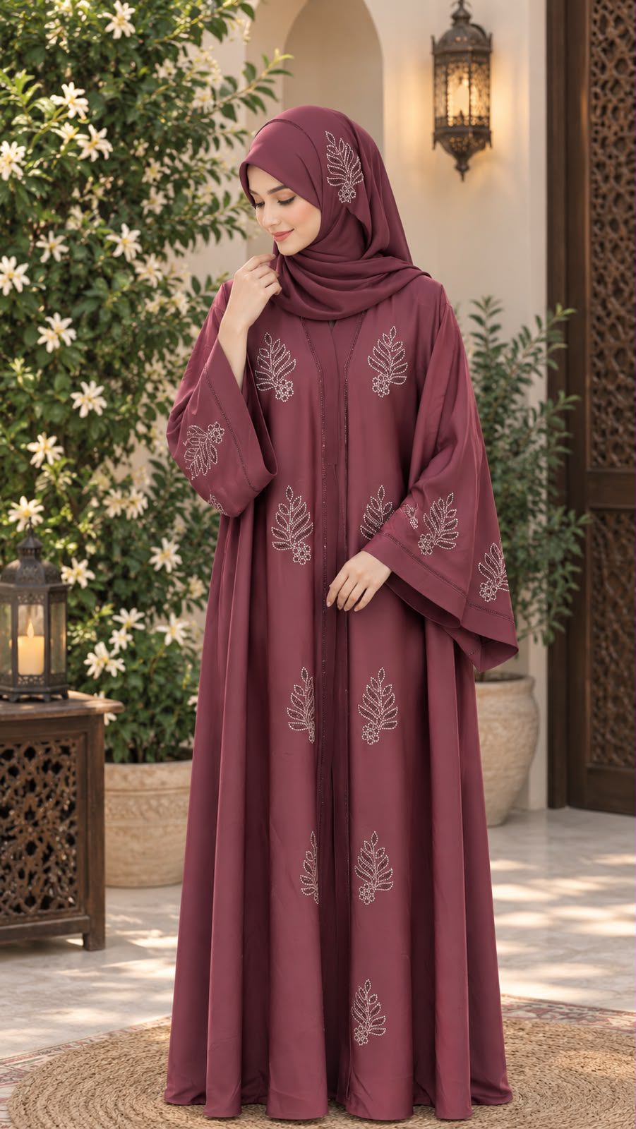Elegant Embroidered Abaya with Matching Hijab - Image 3