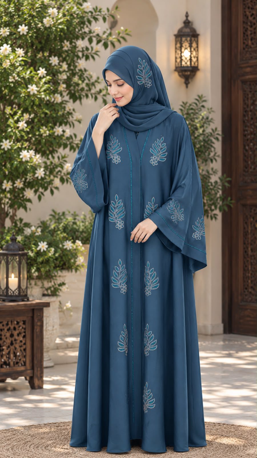 Elegant Embroidered Abaya with Matching Hijab
