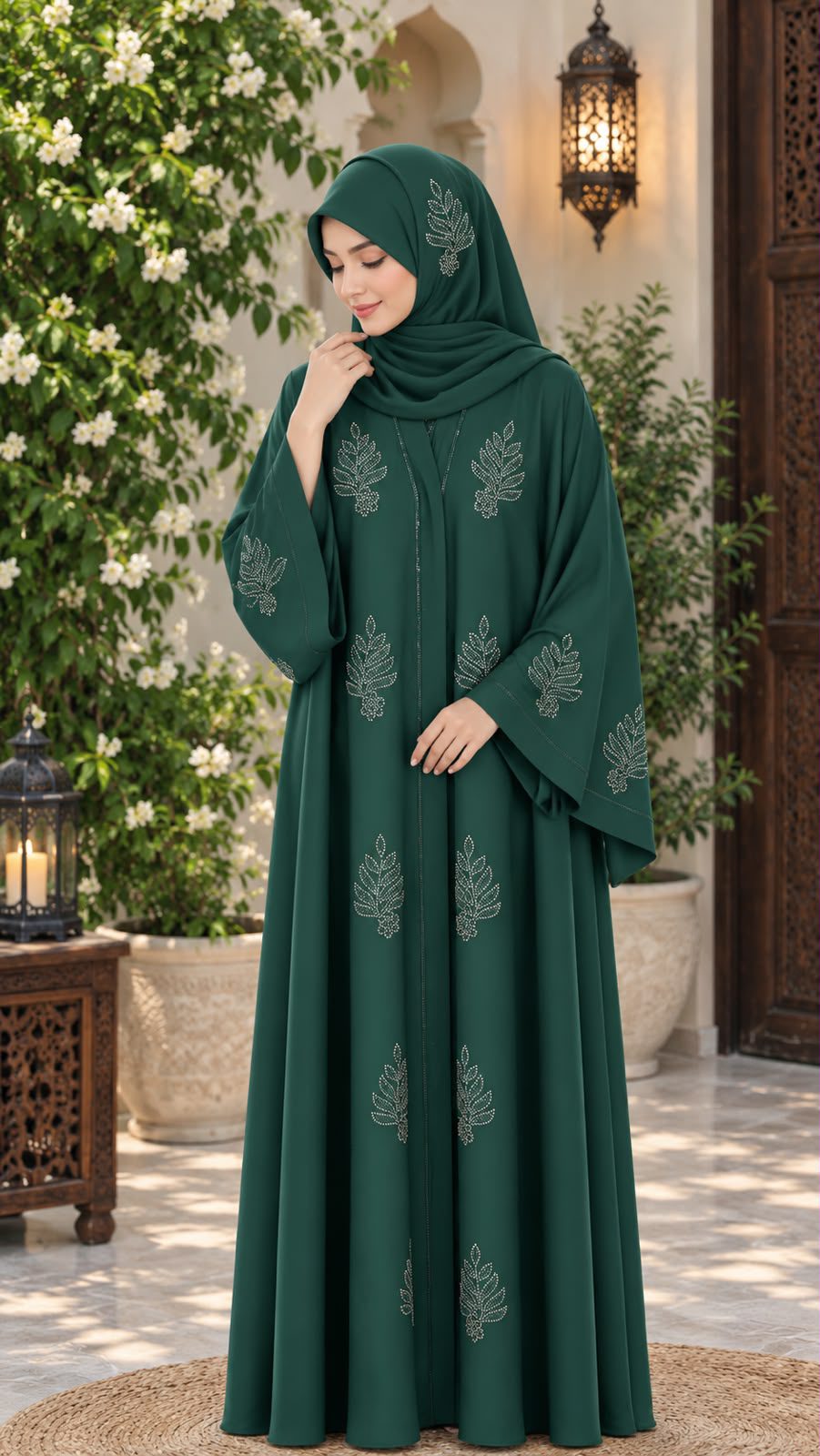 Elegant Embroidered Abaya with Matching Hijab - Image 2