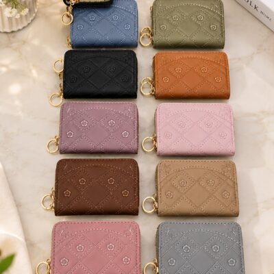 Women's Quilted Small Wallet with Gold Keychain