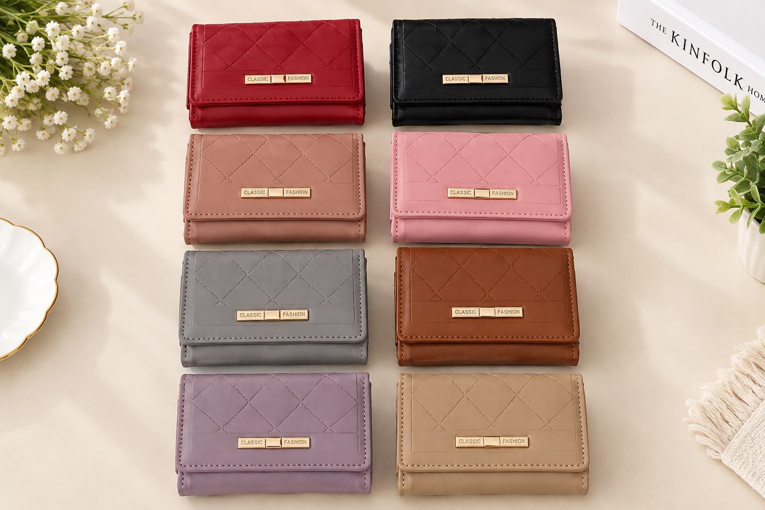 Women's Quilted Foldable Wallet with Gold-Tone Detail - Image 2
