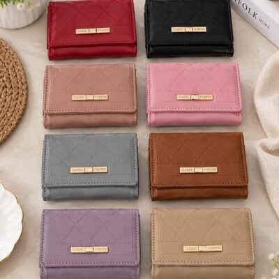 Women's Quilted Foldable Wallet with Gold-Tone Detail