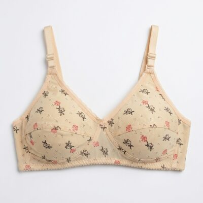 Women's Beige Floral Printed Bra – Everyday Comfort & Style