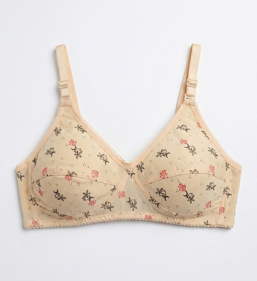 Women's Beige Floral Printed Bra – Everyday Comfort & Style