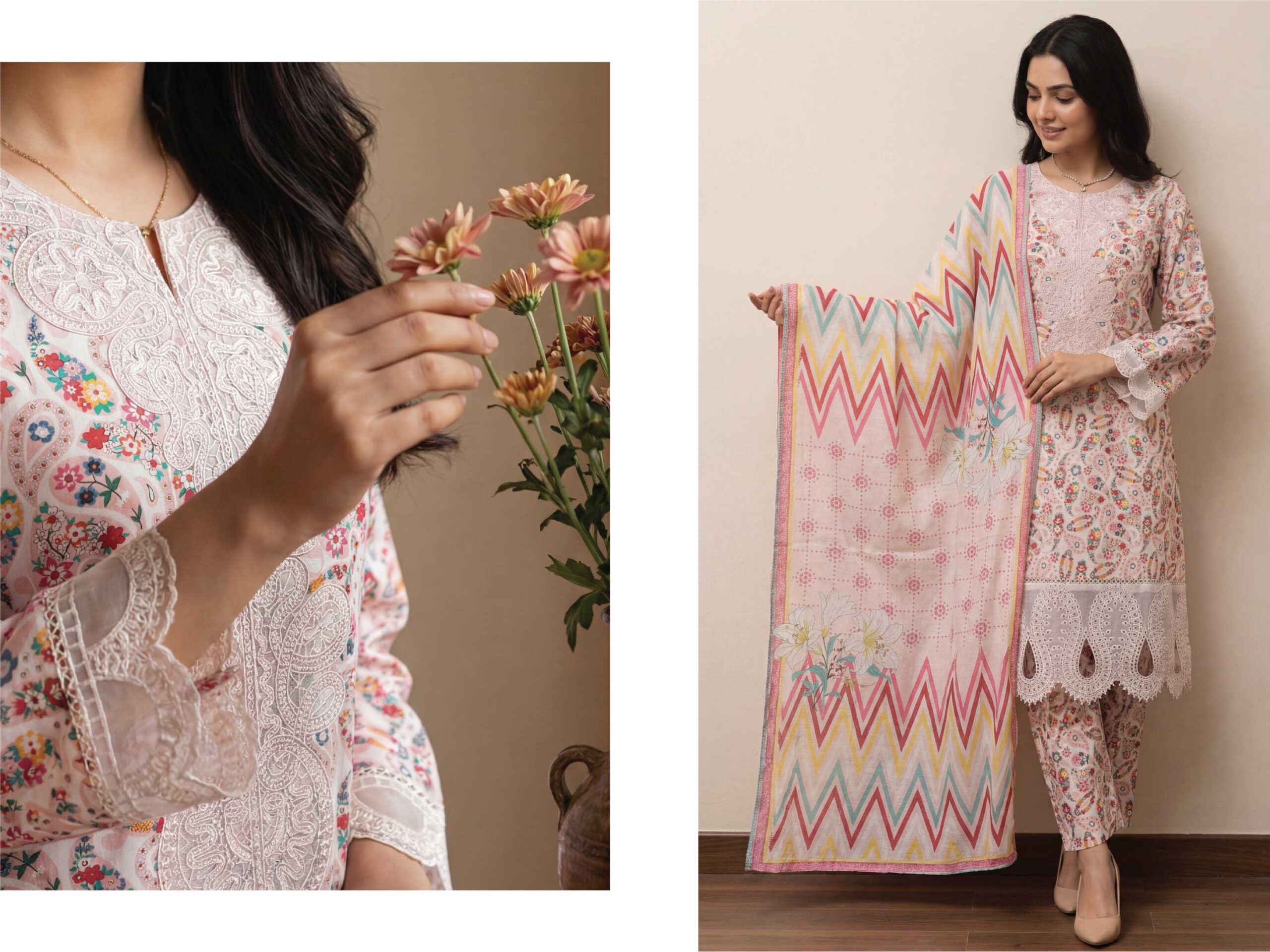 SCARLET Festive Lawn Print Embroidered Suit – Premium 3PC Stitched Lawn - Image 12