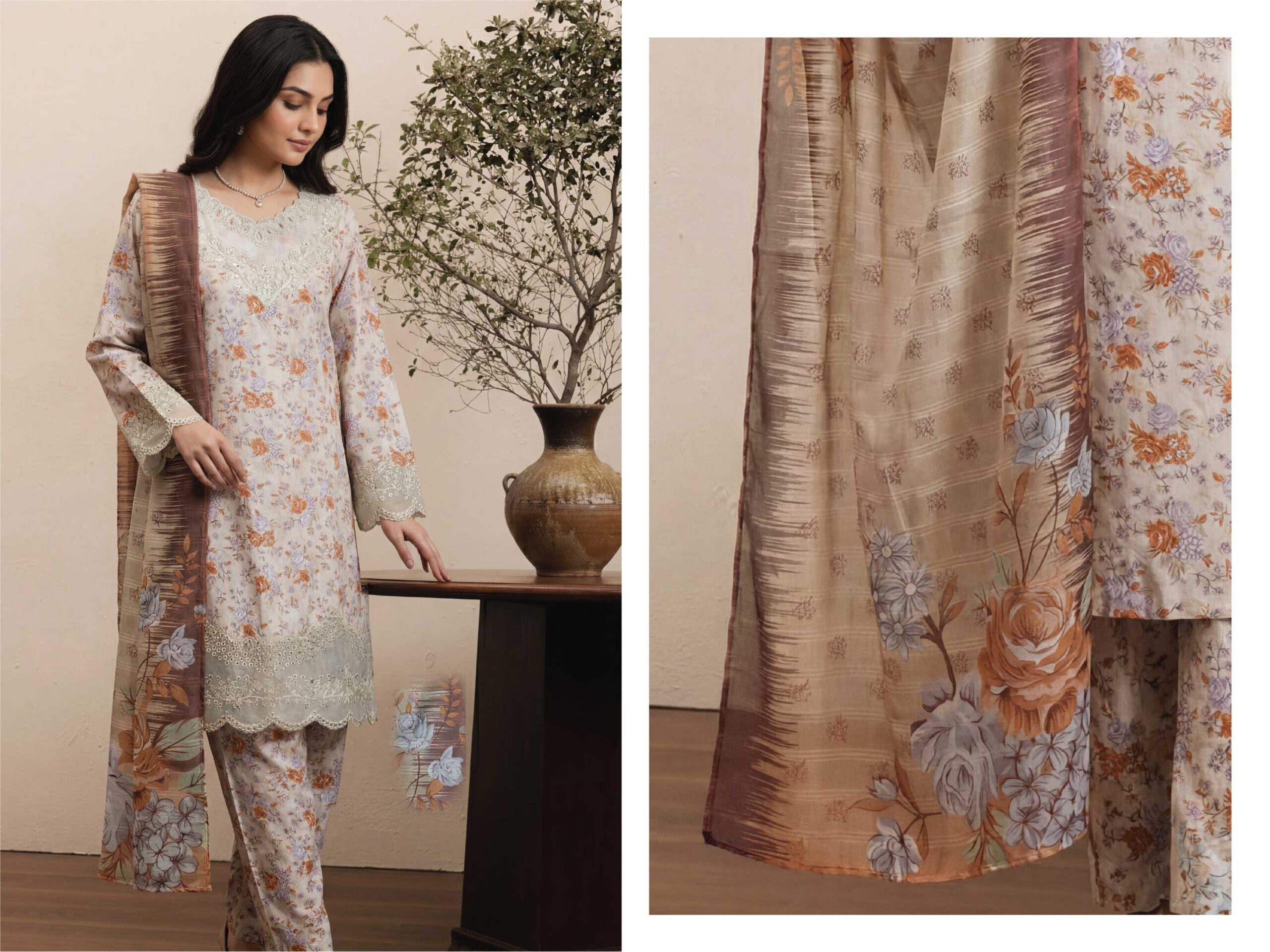 SCARLET Festive Lawn Print Embroidered Suit – Premium 3PC Stitched Lawn - Image 2
