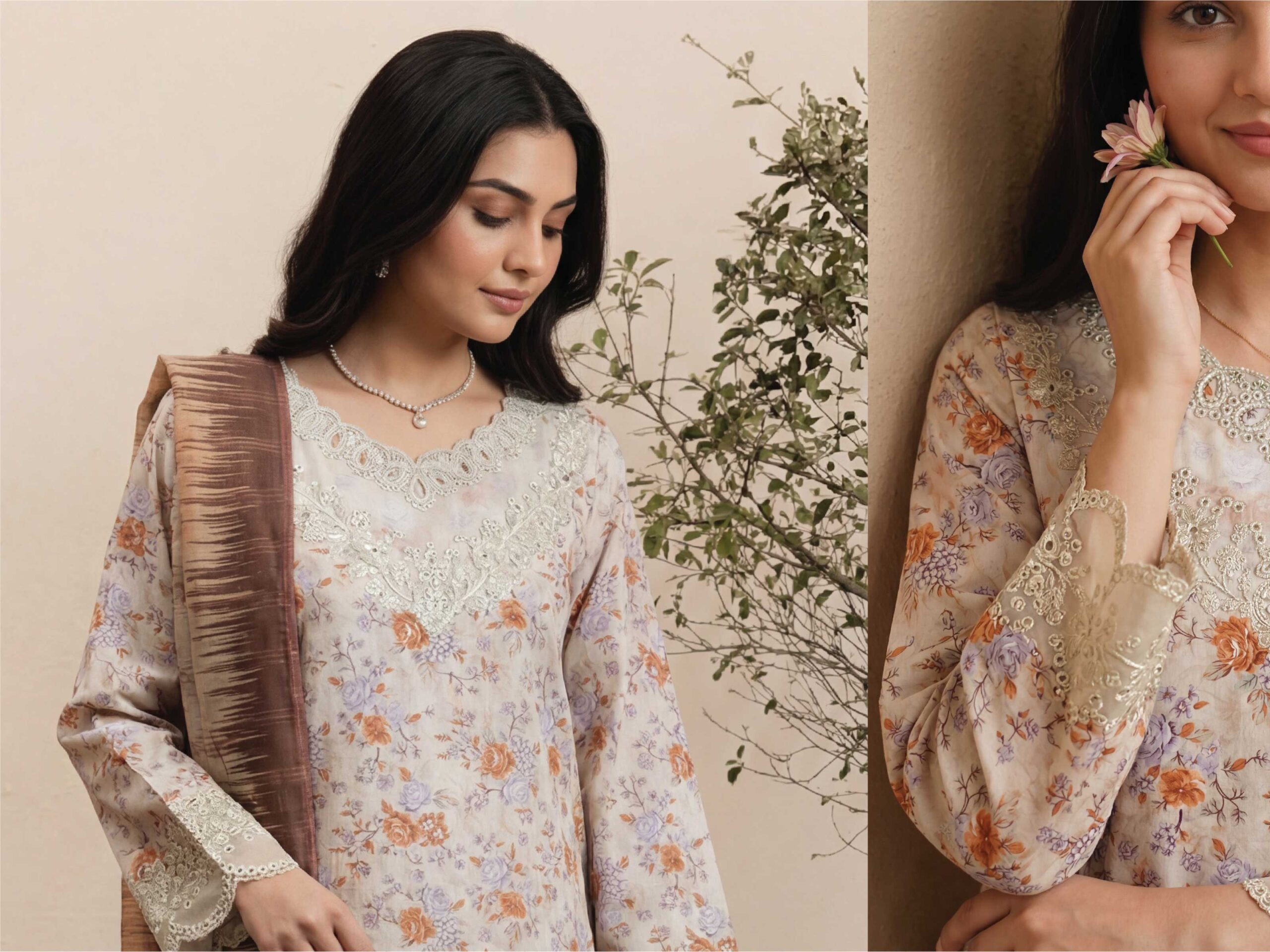 SCARLET Festive Lawn Print Embroidered Suit – Premium 3PC Stitched Lawn - Image 3