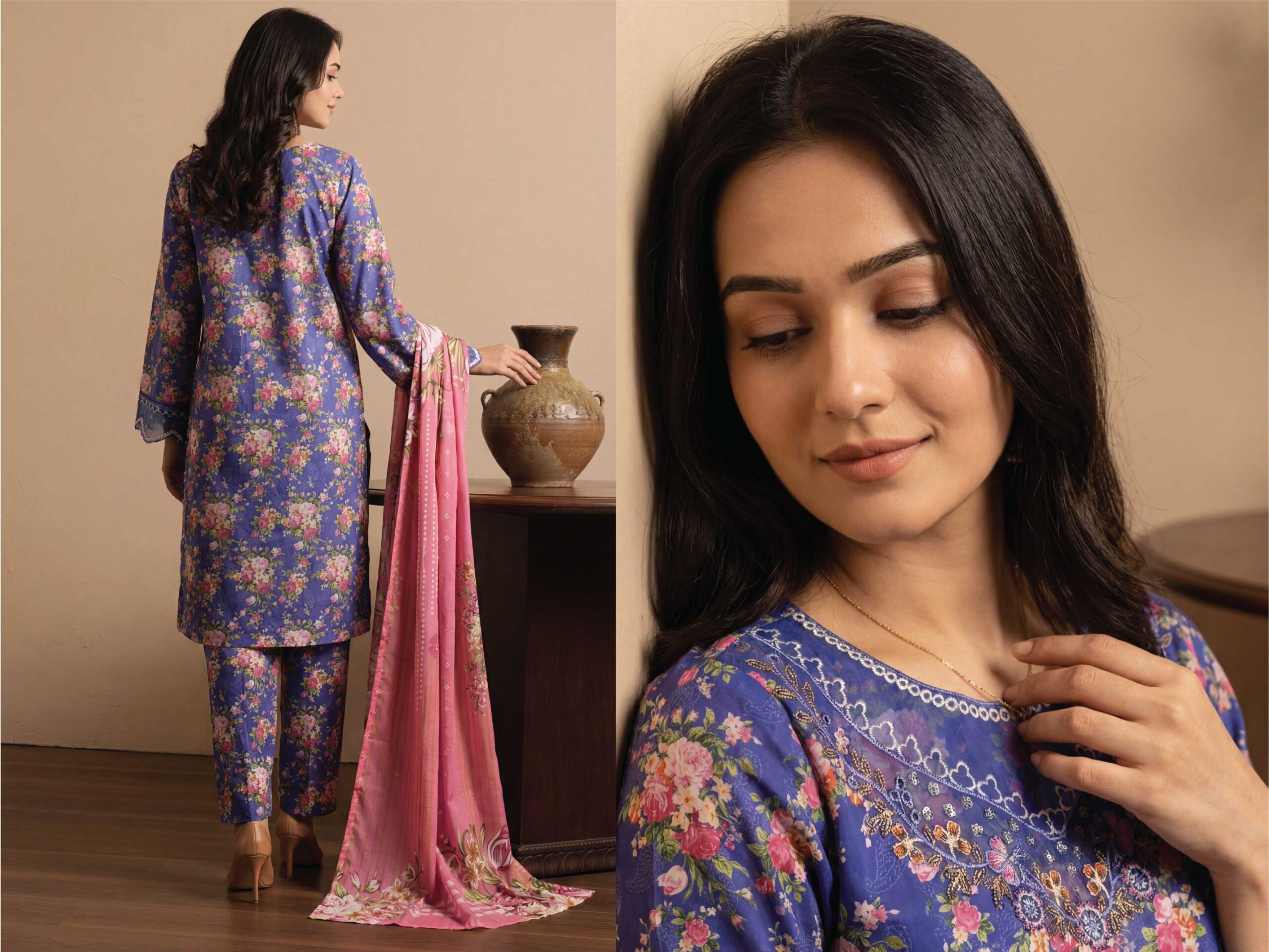 SCARLET Festive Lawn Print Embroidered Suit – Premium 3PC Stitched Lawn - Image 5