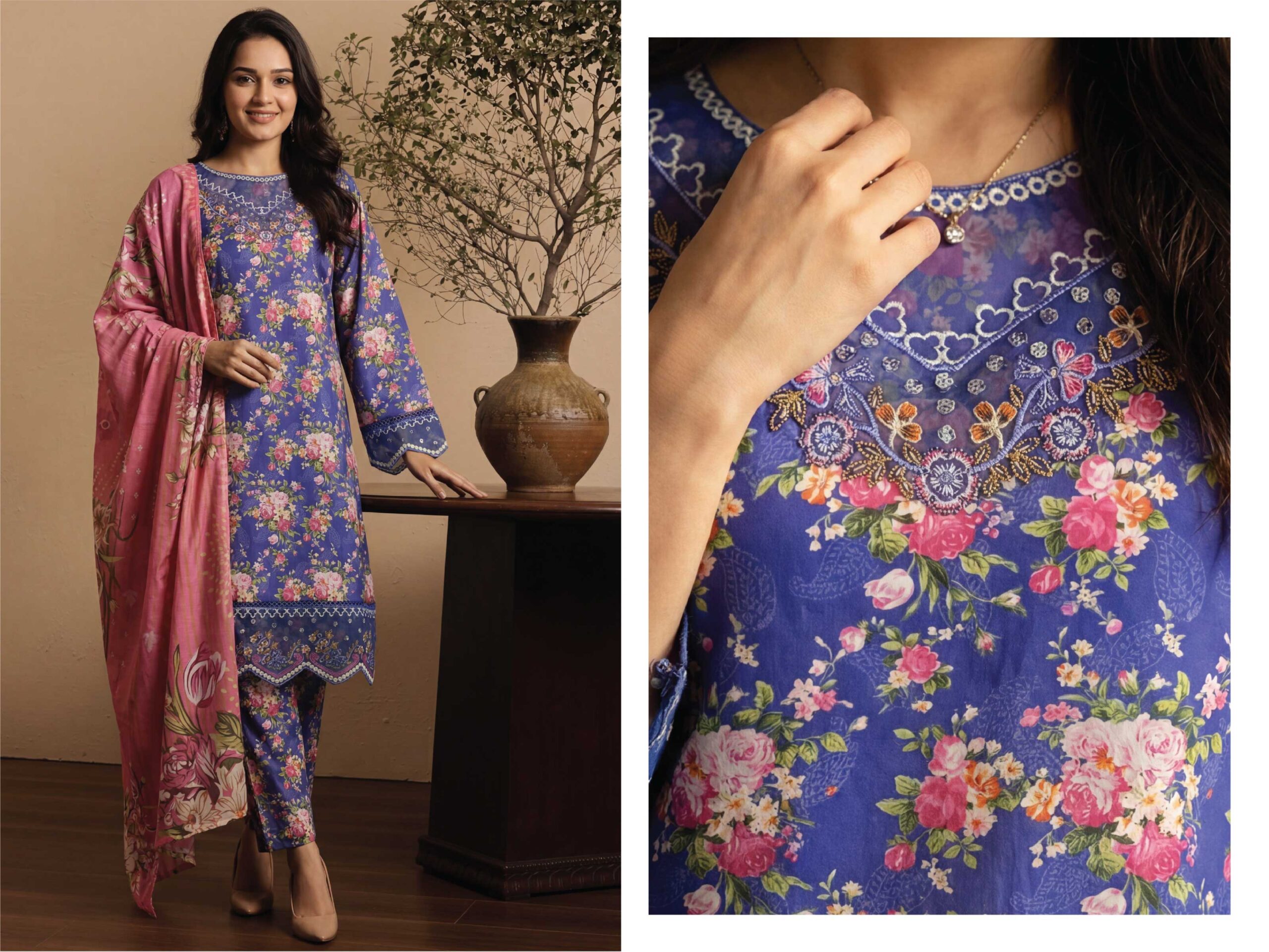 SCARLET Festive Lawn Print Embroidered Suit – Premium 3PC Stitched Lawn - Image 6
