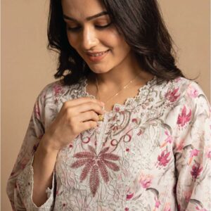 SCARLET Festive Lawn Print Embroidered Suit – Premium 3PC Stitched Lawn