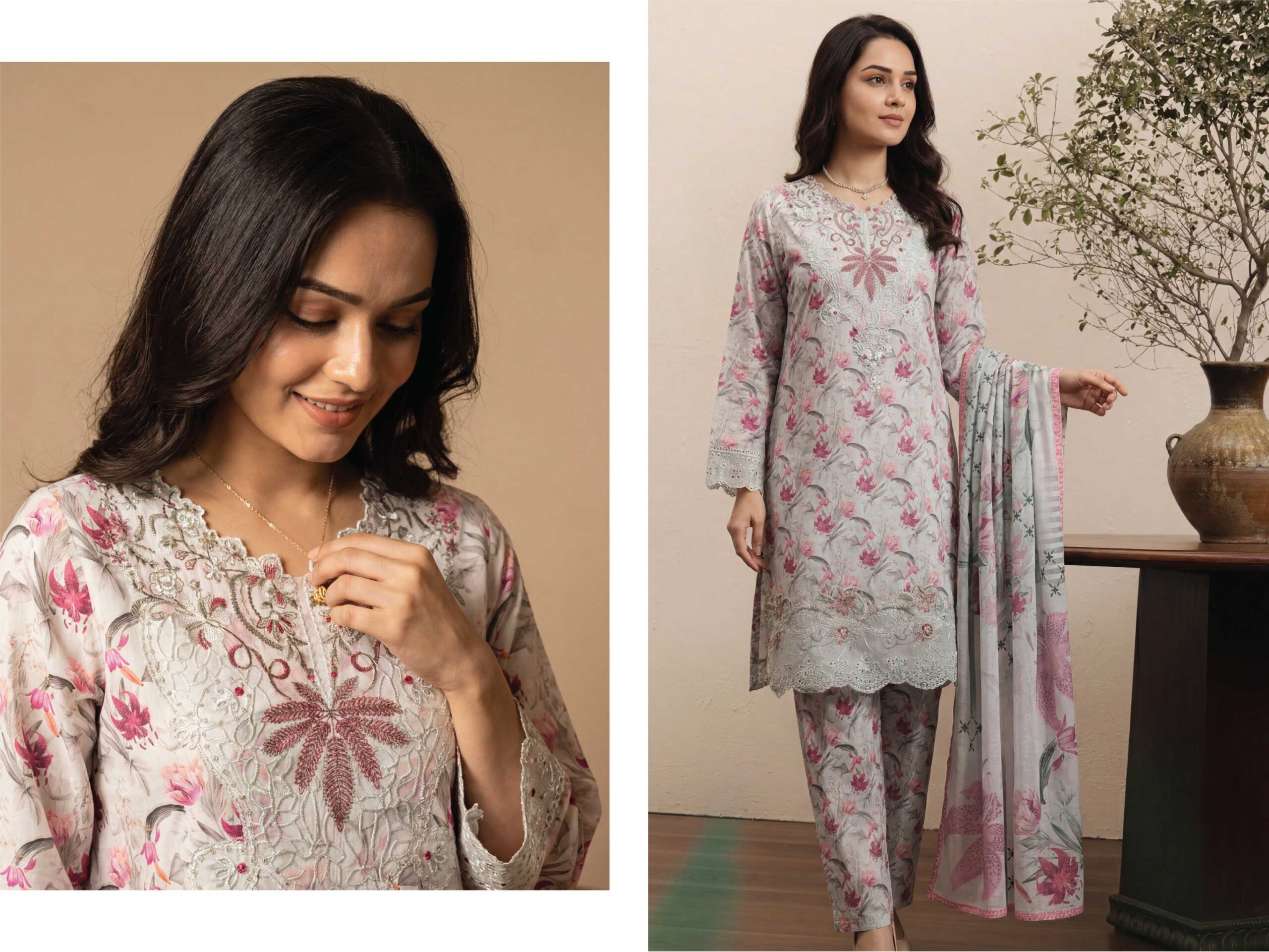 SCARLET Festive Lawn Print Embroidered Suit – Premium 3PC Stitched Lawn - Image 8