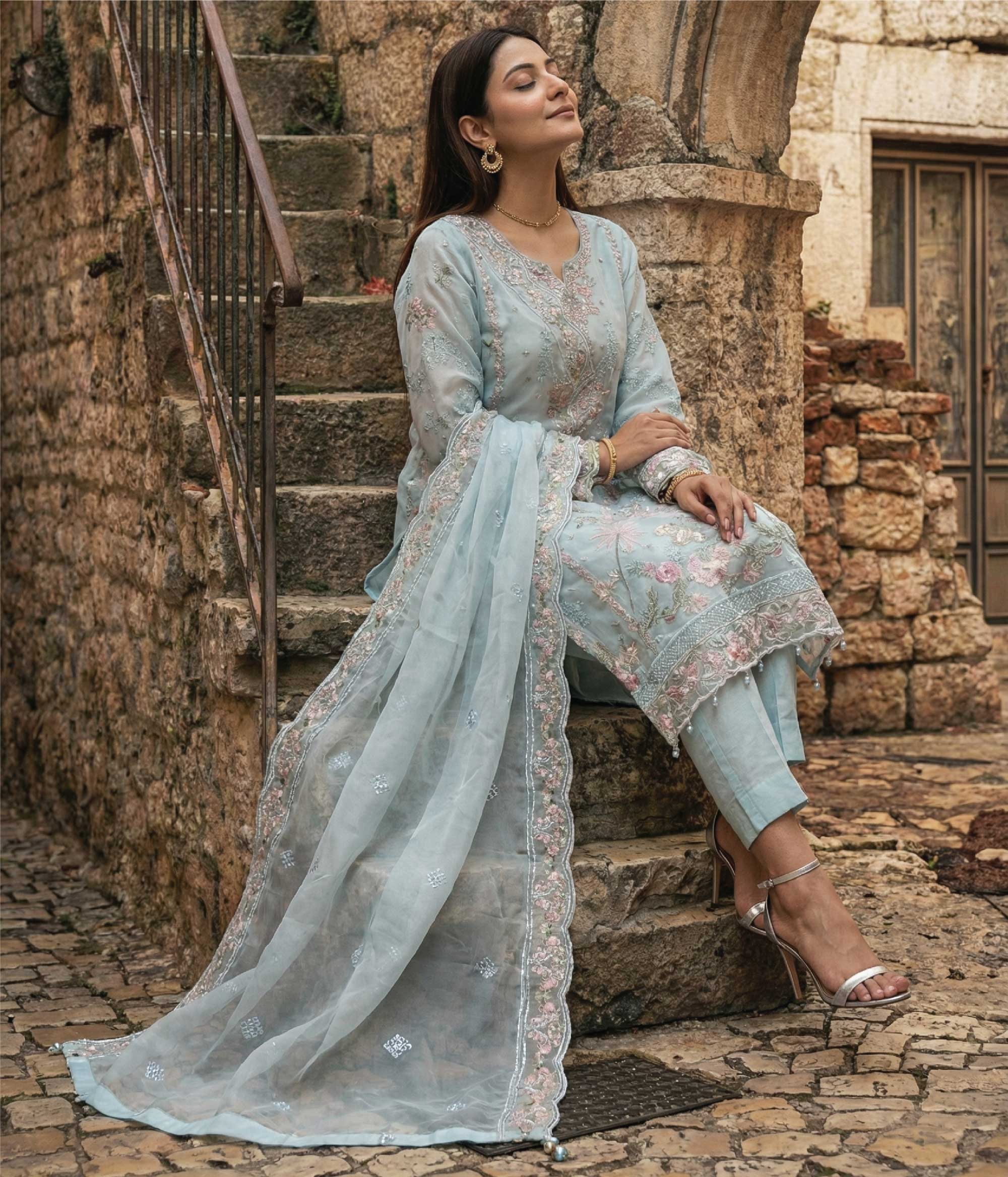 ZARMINA 3 Piece Luxury Embroidered Organza Suit – Ready to Wear - Image 12