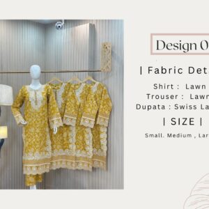 Premium 3-Piece Lawn Suit with Swiss Lawn Dupatta