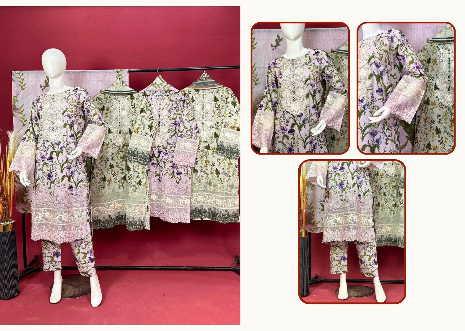 RangQari Premium 3-Piece Lawn Suit Collection with Swiss Lawn Dupatta