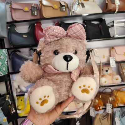 Cute Teddy Bear Plush Toy with Bow and Shoulder Bag