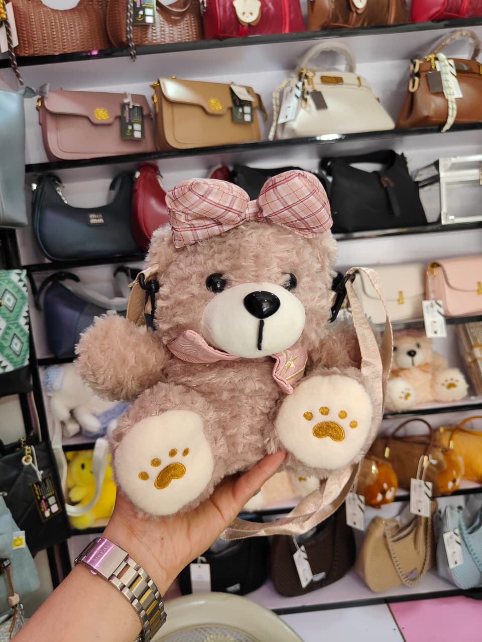 Cute Teddy Bear Plush Toy with Bow and Shoulder Bag